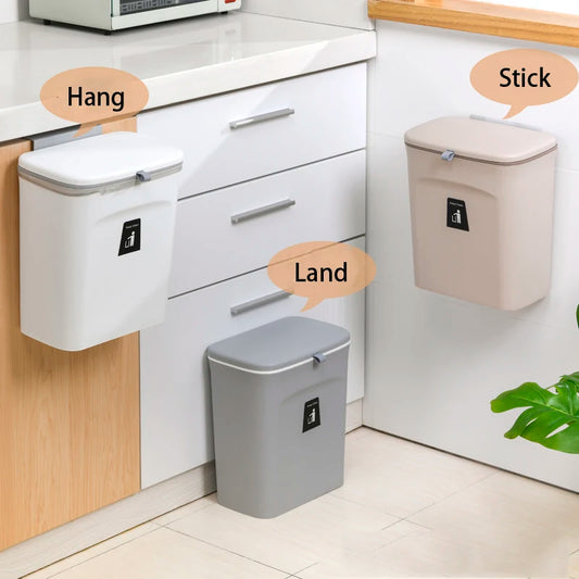 Kitchen Trash Can Wall Mounted Hanging Trash Bin Cabinet Door Bathroom Trash Can With Lid Garbage Bin Counter Bins Dustbin